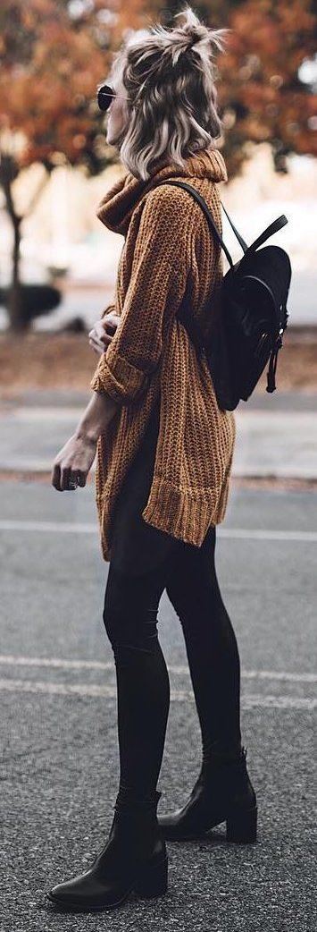 nude and black trends | sweater + bag + skinnies + boots
