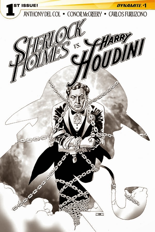 Sherlock Holmes vs. Harry Houdin cover 1 B&W - Cassaday - Dynamite Comics