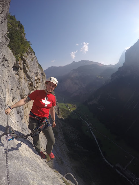 Via Ferrata, Klettersteig, Hike, Climbing, Scrambling, mountaineer, mountain, extreme, adrenaline, adventure, Explore, Murren, Gimmelwald, Lauterbrunnen, Interlaken, Switzerland, Bern, Swiss Alps, Bernese Alps, Alpine, hanging, Nepalese Bridge, tyrolean, cliff, BASE, ladders, 