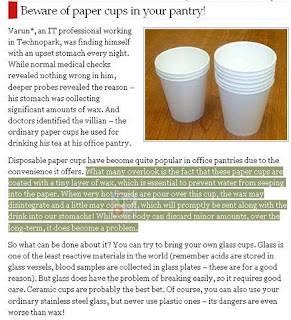 SAFETY: Danger of paper cups