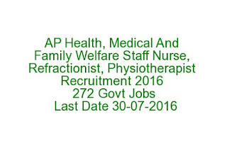 Nellore AP Health, Medical And Family Welfare Staff Nurse, Refractionist, Physiotherapist Recruitment 2016 272 Govt Jobs Nellore AP Health, Medical And Family Welfare Staff Nurse, Refractionist, Physiotherapist Recruitment 2016 272 Govt Jobs Last Date 30-07-2016