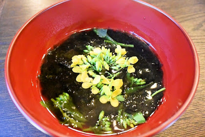 Nori to nanohana no osuimono / clear soup with nori seaweed and field mustard flowers