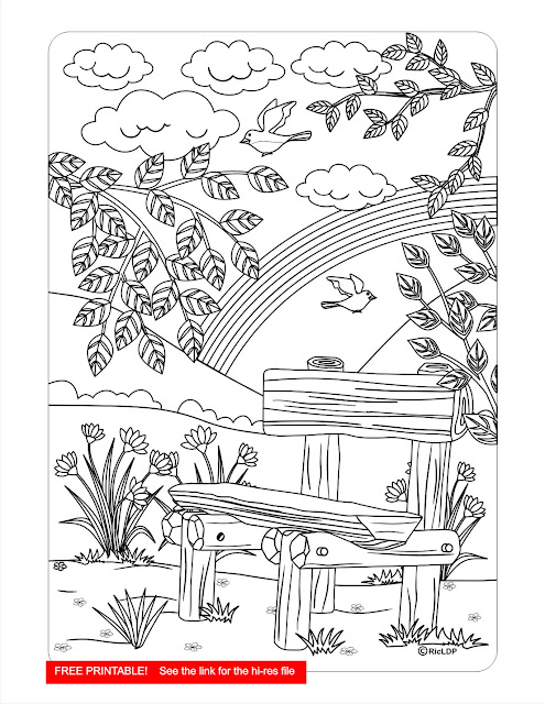 At the Park Coloring page free coloring page, printable pdf, free download, ricldp artworks