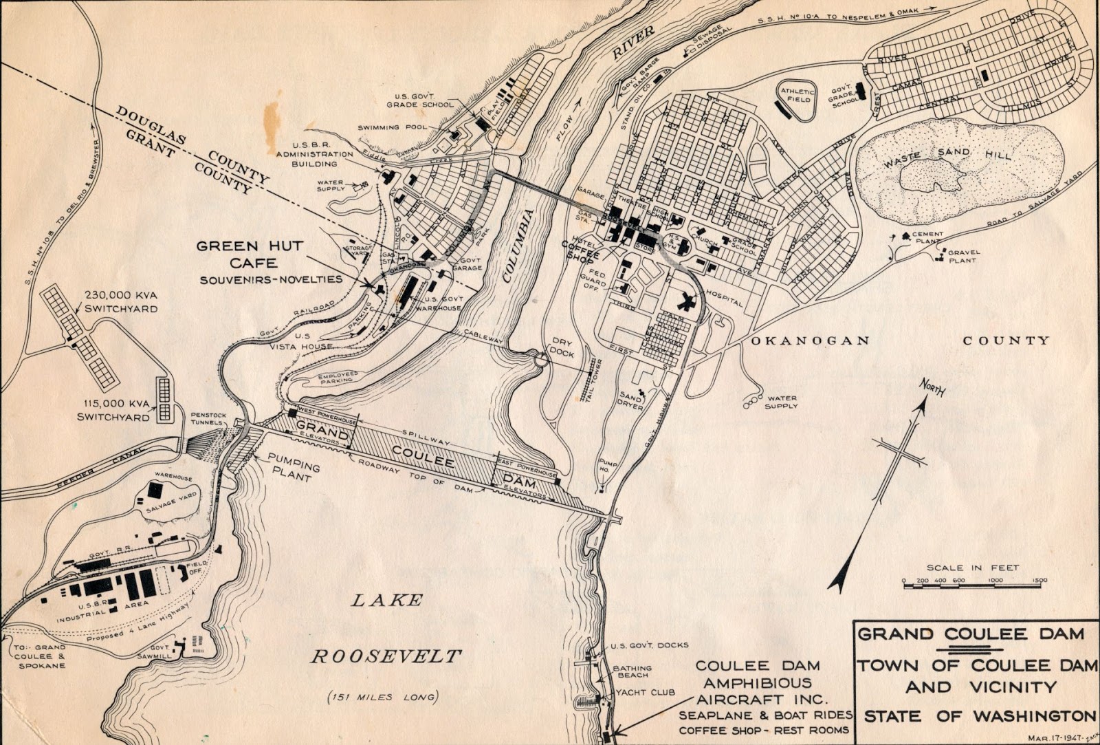 Big Bend Railroad History: 1947 Grand Coulee Dam Area Map