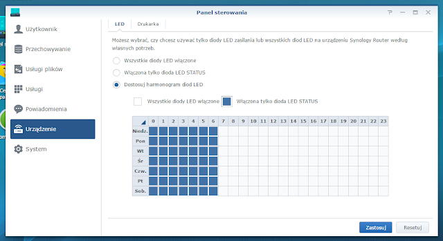 Konfigurowanie harmonogramu diod led
