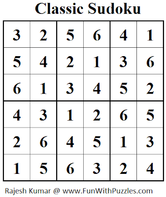 Classic Sudoku (Mini Sudoku Series #29) Solution