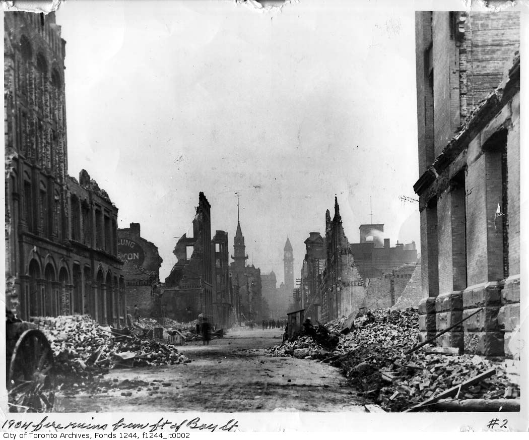 Toronto Fire devastation: Looking north from the foot of Bay St.