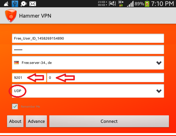 Hammer VPN settings for Talk N Text