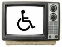 Photo of an old-style television set with wheelchair icon on the screen