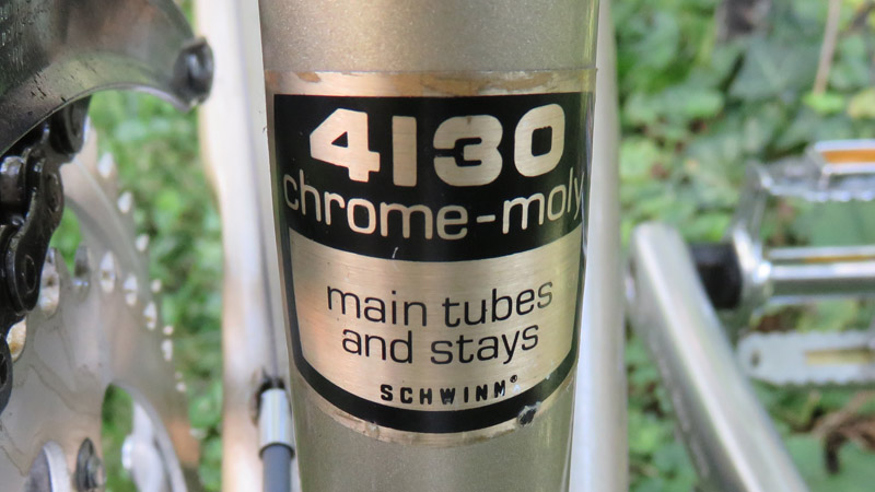 Sticker on bicycle naming the tubing material (Chrome-Moly)