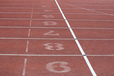 The finish line on a running track.