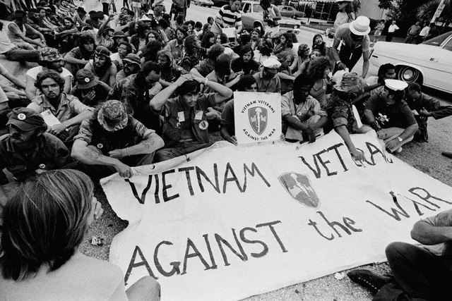 Members of the Vietnam Veterans Against the War (VVAW) hold a peaceful demonstration outside the 1972 Democratic National Convention in Miami. Photo by JP Laffont / Sygma / Corbis.