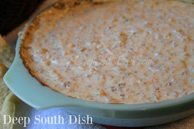 A hot dip, made with breakfast sausage, a mix of cheeses, sour cream, Worcestershire, hot sauce, vibrant seasonings and green onion. Serve with your favorite crackers, chips or assorted raw veggies.