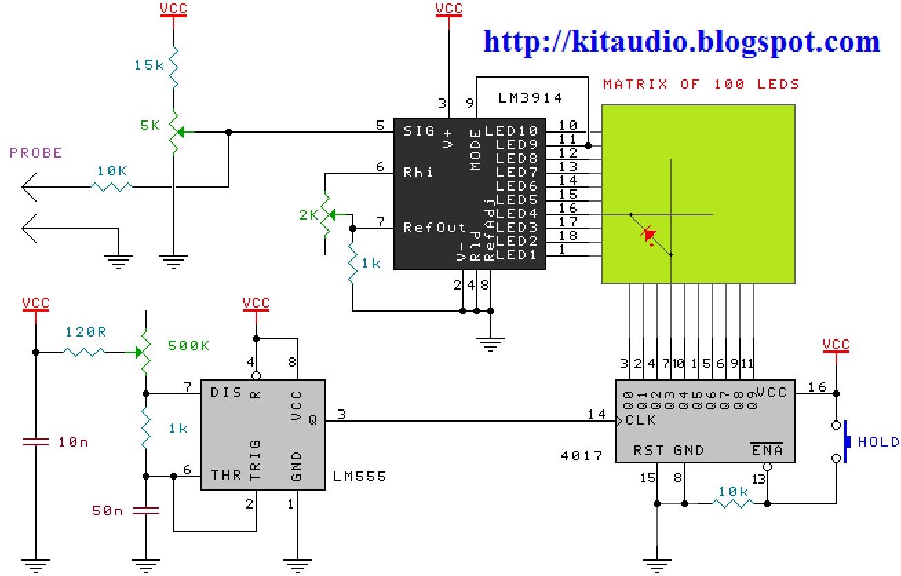 100 LED’s Solid State Oscilloscope Circuit Schematic With Explanation