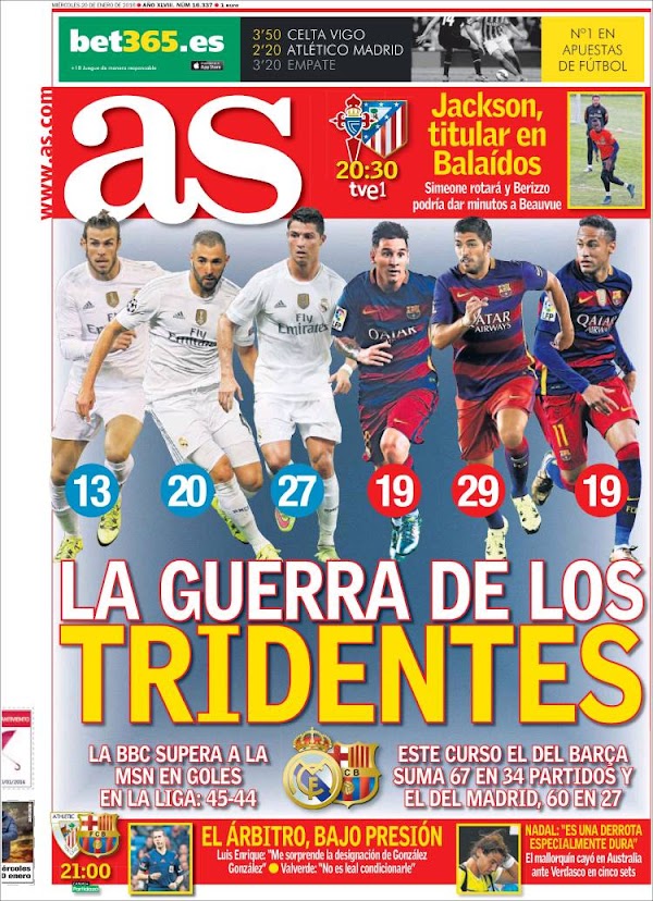 Real Madrid-FC Barcelona, AS: "La guerra de los tridentes"