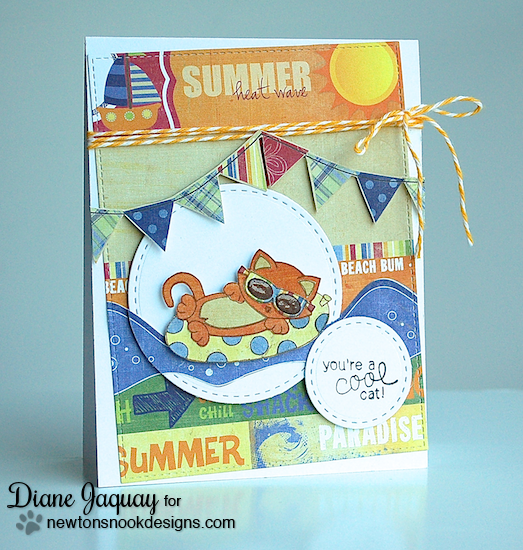 Cool Cat card by Diane Jaquay using Newton's Summer Vacation Cat Stamp set by Newton's Nook Designs