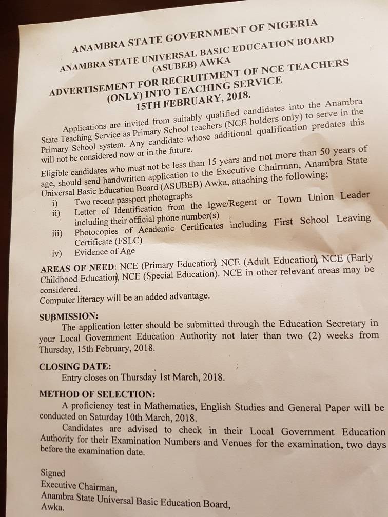 Anambra State Government set for massive recruitment of teachers