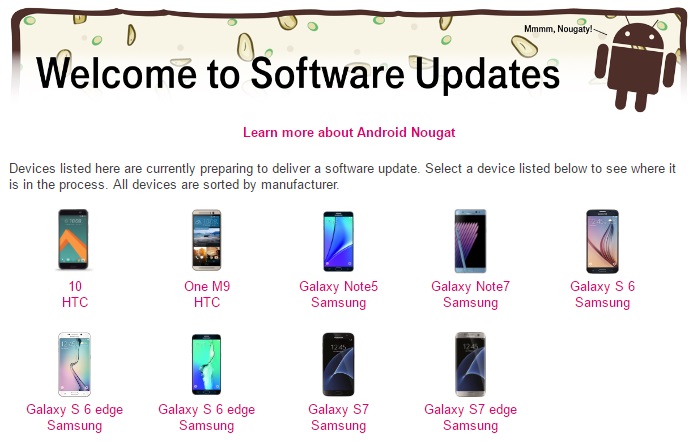 Samsung Android 7.0 Nougat Update Roadmap T-Mobile has posted a list of Samsung and HTC models that will get an Android 7.0 update