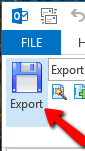 Click MessageExport "Export" button to start the export process. Shown in Outlook 2013.