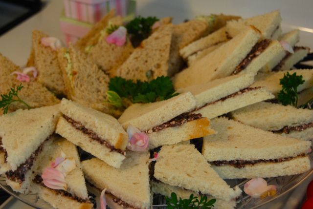Tea sandwiches: Kalamata olives with feta and herbed chicken salad