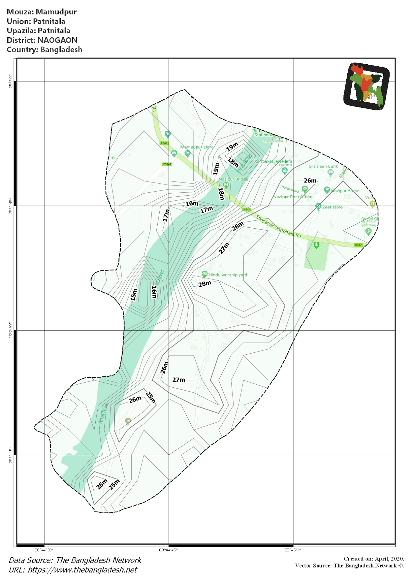 Map of Mamudpur Mouza of Patnitala Upazila, NAOGAON, Bangladesh.