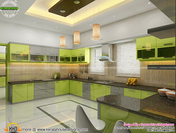 Green kitchen interior, Kerala