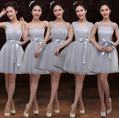 6-Design Tutu Silvery Gray Lace Midi Dresses