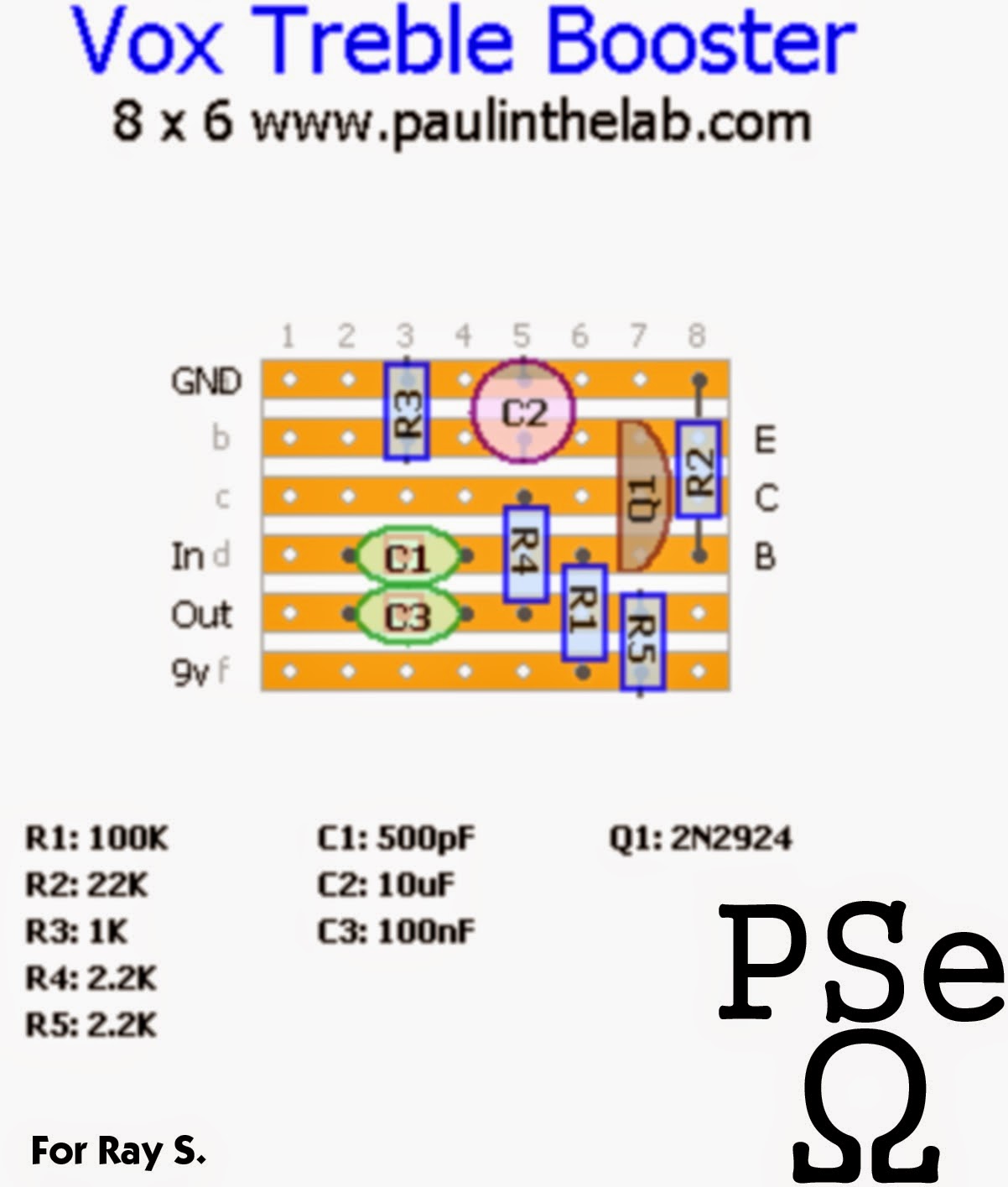 Paul In The Lab: Vox Treble Booster Stripboard Veroboard Layout