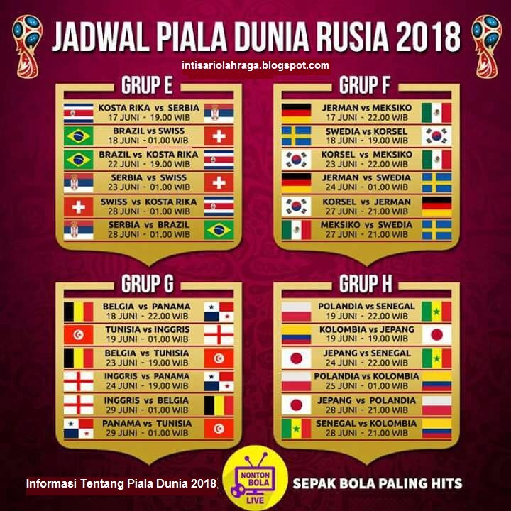 Jadwal Pertandingan Piala Dunia 2018