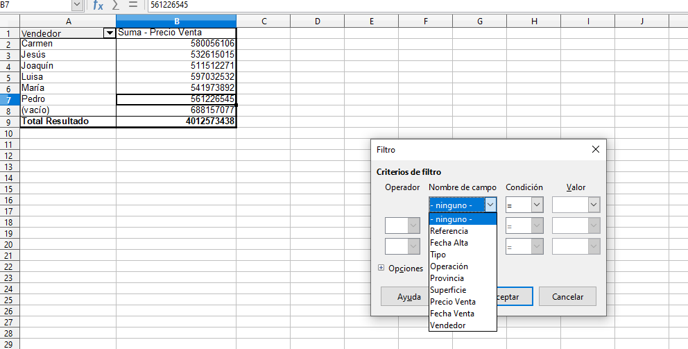 LibreOffice Calc Agregar filtros a las columnas de un tabla dinámica Aplicaciones de Libre Uso