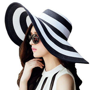 Itopfox Women's Beachwear Sun Hat Striped Straw Hat Floppy Big Brim Hat Itopfox Women's Beachwear Sun Hat Striped Straw Hat Floppy Big Brim Hat