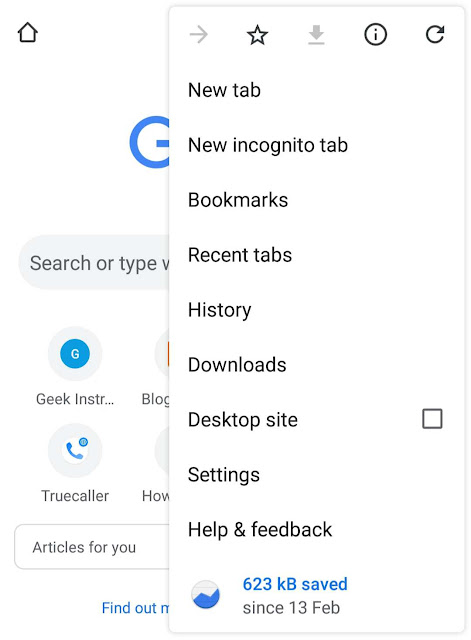 Google Chrome app menu