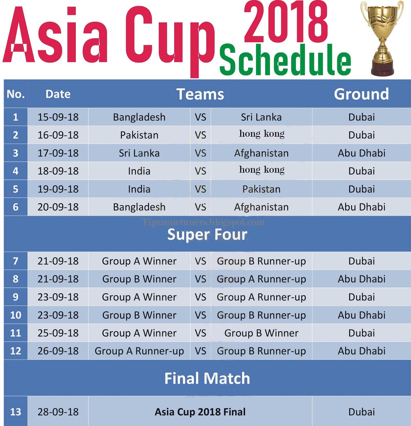 Asia Championship 2018 Qualifier Schedule