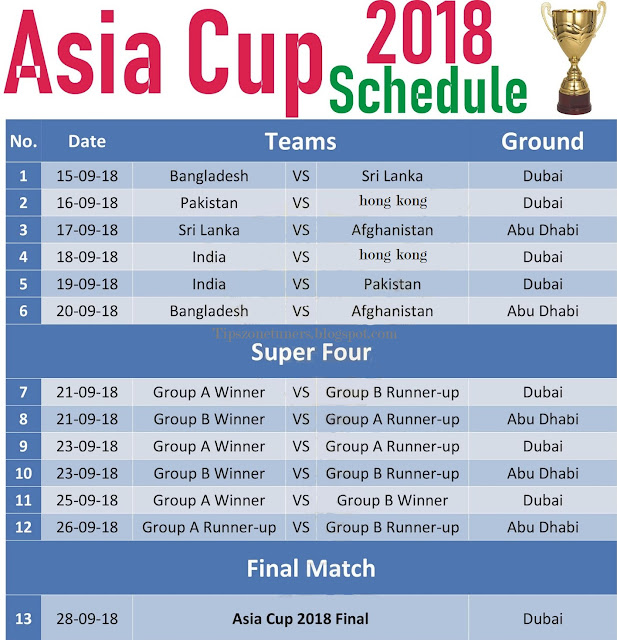 Asia cup, Asia cup 2018, Asia cup Match, Asia cup Schedule, Asia cup Match Schedule, Asia cup 2018 Match Date, Asia cup 2018 Match Venue, Asia cup 2018 Match Schedule, Asia cup 2018 Date and Venue, Asia cup 2018 Match Schedule, Date and Venue, 