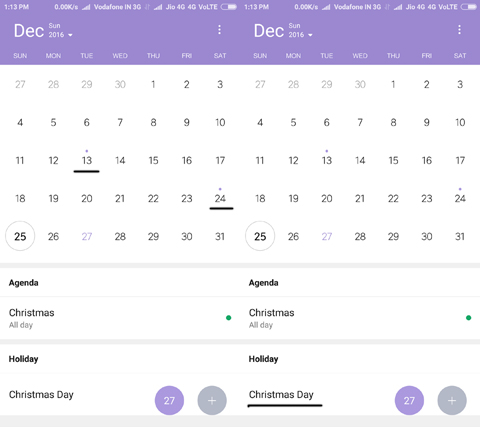 Indian Holidays in MIUI 8 Calendar