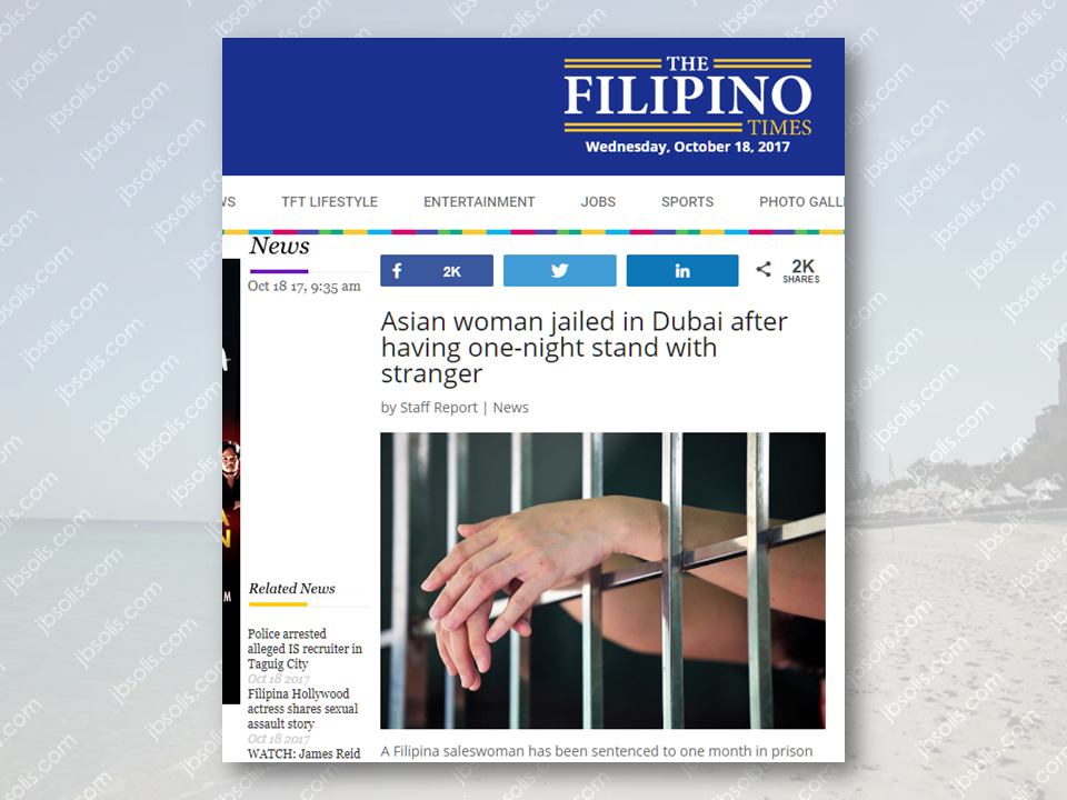 A moment of pleasure for a woman has caused her to bear an illegitimate daughter, imprisoned and subjected to deportation after serving her sentence.   A Filipina saleswoman has been sentenced to one month in prison for engaging in an illicit one-night affair with a stranger, resulting in the birth of her illegitimate daughter.  The woman, 30, said an Indian man approached her in January, said some nice words before asking her to have sex with him, to which she agreed to, Gulf News reported. A moment of pleasure for a woman has caused her to bear an illegitimate daughter, imprisoned and subjected to deportation after serving her sentence.   A Filipina saleswoman has been sentenced to one month in prison for engaging in an illicit one-night affair with a stranger, resulting in the birth of her illegitimate daughter.  The woman, 30, said an Indian man approached her in January, said some nice words before asking her to have sex with him, to which she agreed to, Gulf News reported.  Sponsored Links Seven months later, the unmarried Filipina was taken to the hospital after experiencing stomach contractions, where she discovered she was pregnant and about to go into labor.  Following the birth of her daughter, the hospital notified authorities of the her situation.  The Filipina admitted to engaging in sexual relations with the stranger but insisted that it was consensual.  “Yes I allowed him to have sex with me and it was mutual,” she told the Dubai Misdemeanours Court on Tuesday, October 17.  The woman was sentenced to imprisonment followed by deportation. Advertisement Read more:      ©2017 THOUGHTSKOTO Sponsored Links Seven months later, the unmarried Filipina was taken to the hospital after experiencing stomach contractions, where she discovered she was pregnant and about to go into labor. The hospital where she gave birth of her daughter notified authorities of the her situation.  The Filipina admitted to engaging in sexual relations with the stranger but insisted that it was consensual. However, the woman seem to be without remorse or whatsoever for what she did. “Yes I allowed him to have sex with me and it was mutual,” she told the Dubai Misdemeanours Court on Tuesday, October 17.  Having sexual relationship in the UAE is strictly prohibited and punishable under the law. Source: The Filipino Times   Advertisement Read more:      ©2017 THOUGHTSKOTO