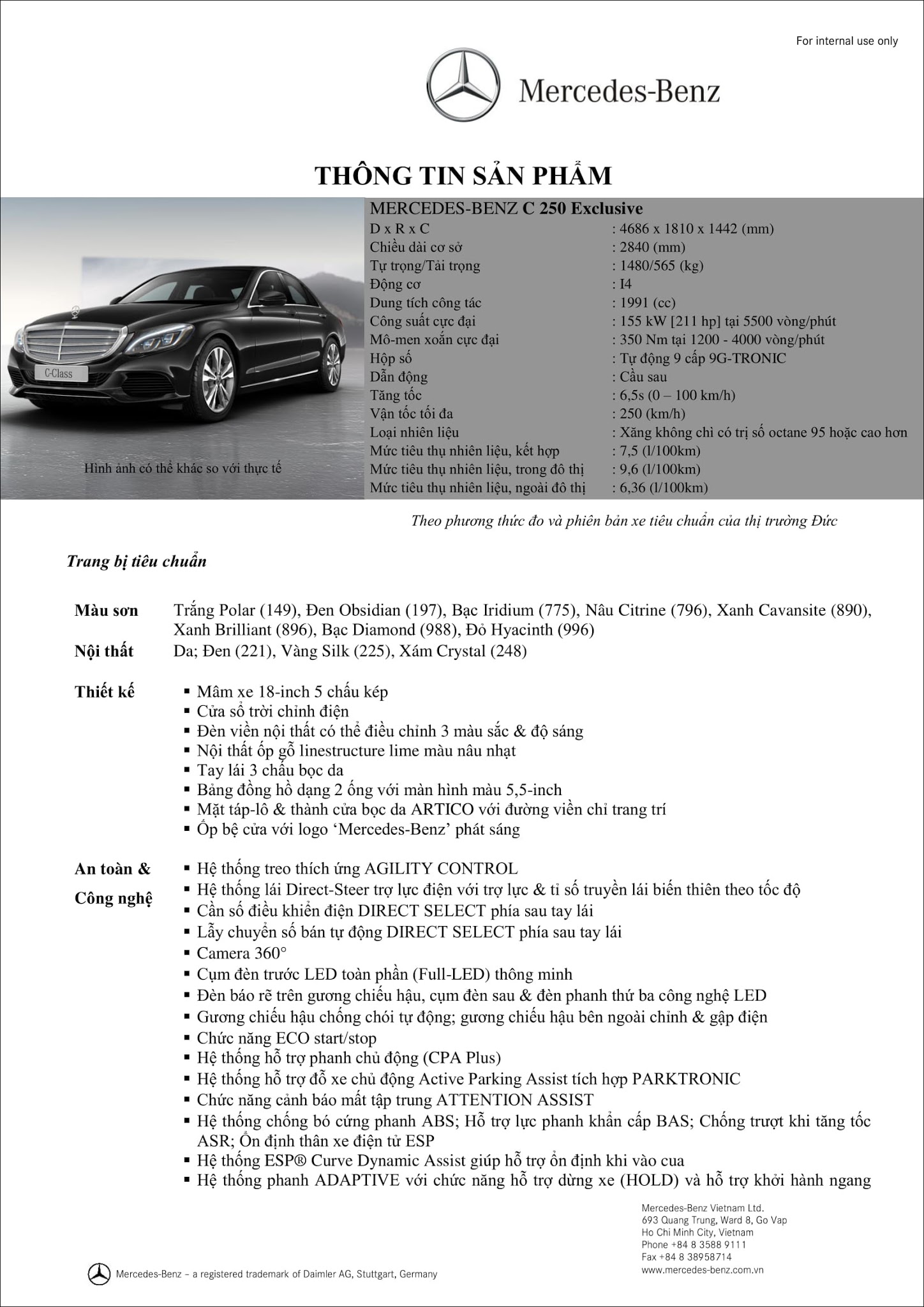 Bảng thông số kỹ thuật Mercedes C200 Exclusive 2019 Bảng thông số kỹ thuật Mercedes C200 Exclusive 2019 tại Mercedes Trường Chinh