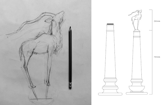 concept, sketch, sculpting, fine art, kudu, buck