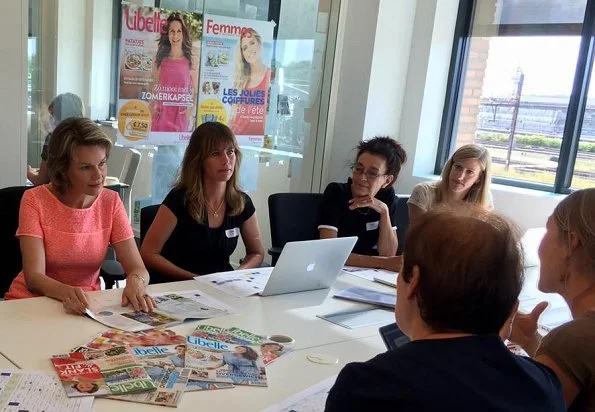 Queen Mathilde of Belgium visited the editorial rooms of the country's oldest women's magazine Libelle at Sanoma Media in Mechelen