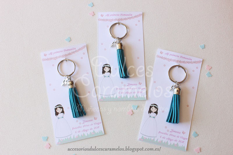 Comunion Jimena, Pulseras llaveros para chicos y recordatorios personalizados