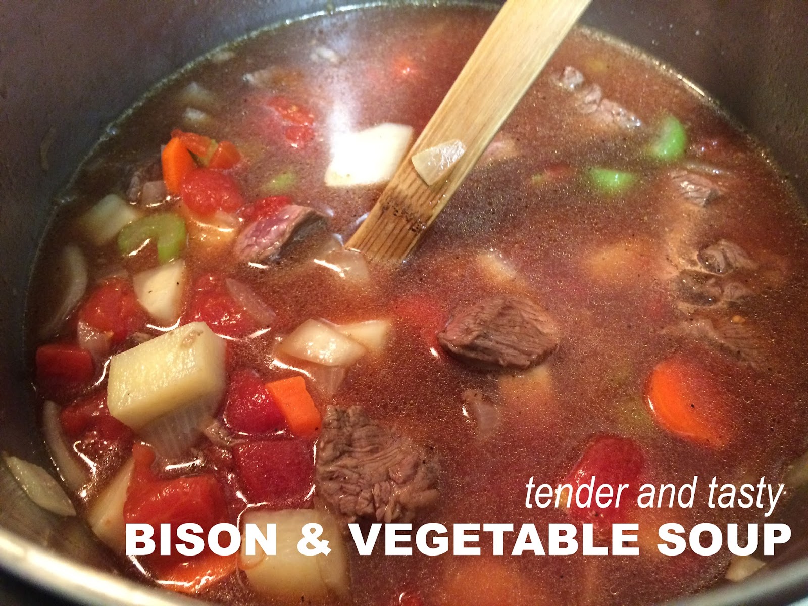 Tasty Bison & Vegetable Soup with Homemade Bone Broth