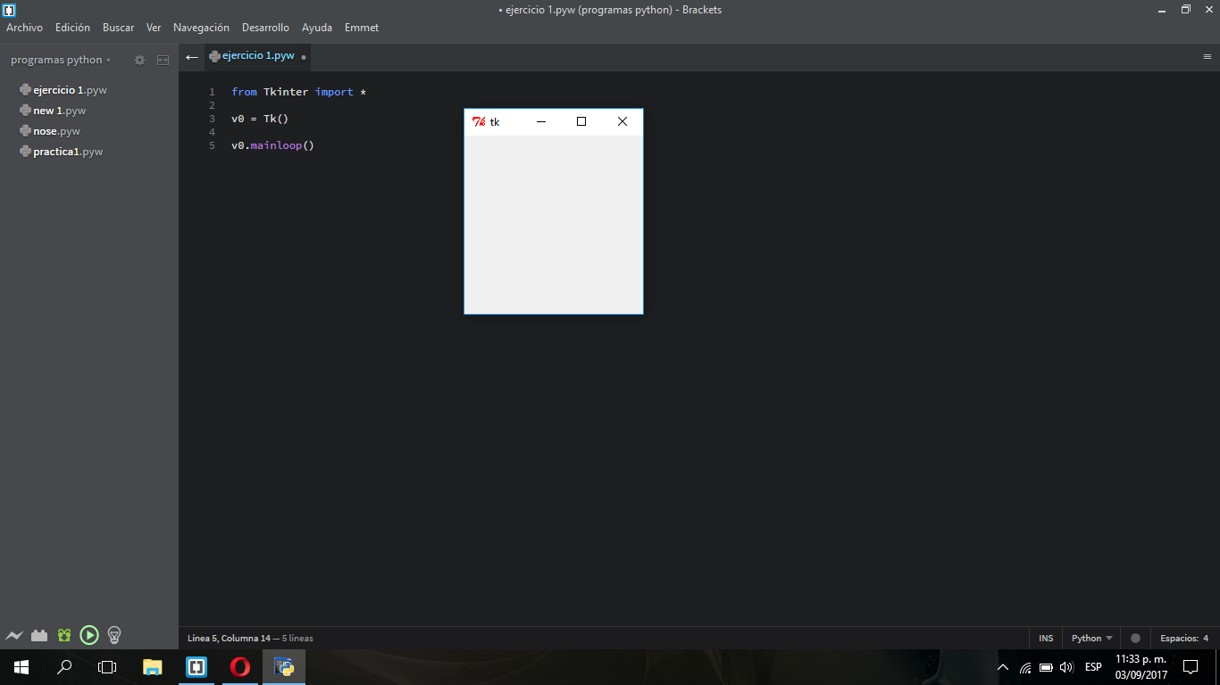 Ejercicios en python IDE brackets