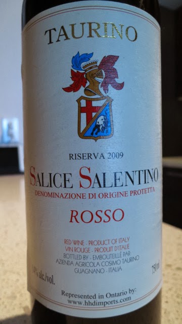 Wine Review of 2009 Taurino Riserva Salice Salentino Rosso from Puglia, Italy