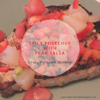 A spicy porkchop served with a salsa made with the crazy ingredient challenge - red pepper flakes and pears.