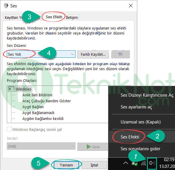 Windows Ses Efektlerini Devre Dışı bırakın.