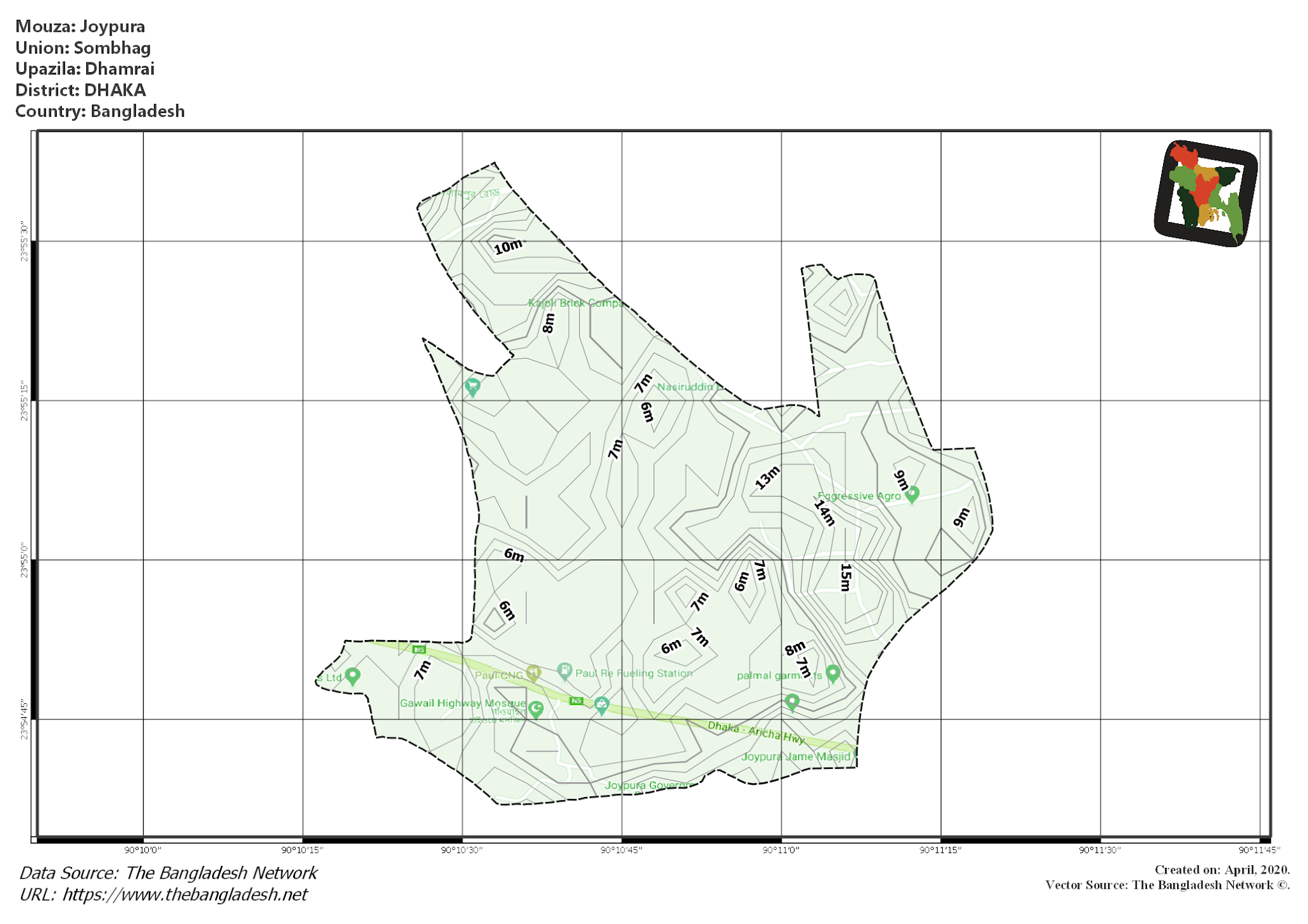 Map of Joypura Mouza of Dhamrai Upazila, DHAKA, Bangladesh.