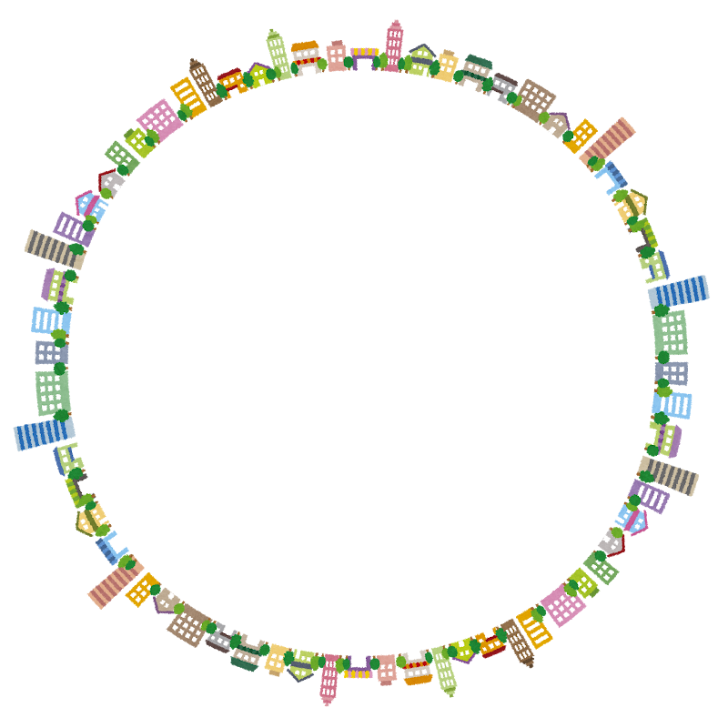 丸い町のフレーム素材 大 かわいいフリー素材集 いらすとや