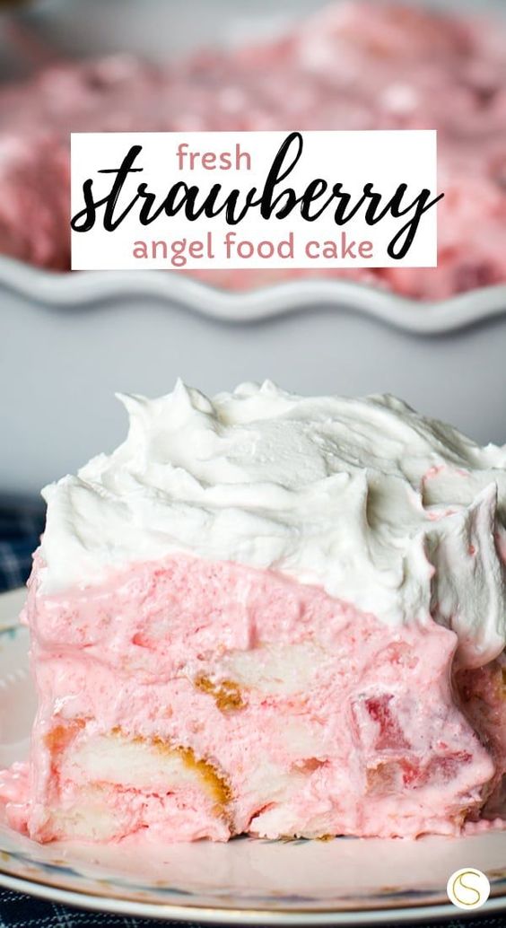 Easy strawberry angel food cake dessert made with fresh strawberries, jello, cool whip and angel food cake. This super simple recipe is make ahead and no bake - just chill and serve! #strawberryangelfoodcake #angelfoodcake #strawberry #cleverlysimple