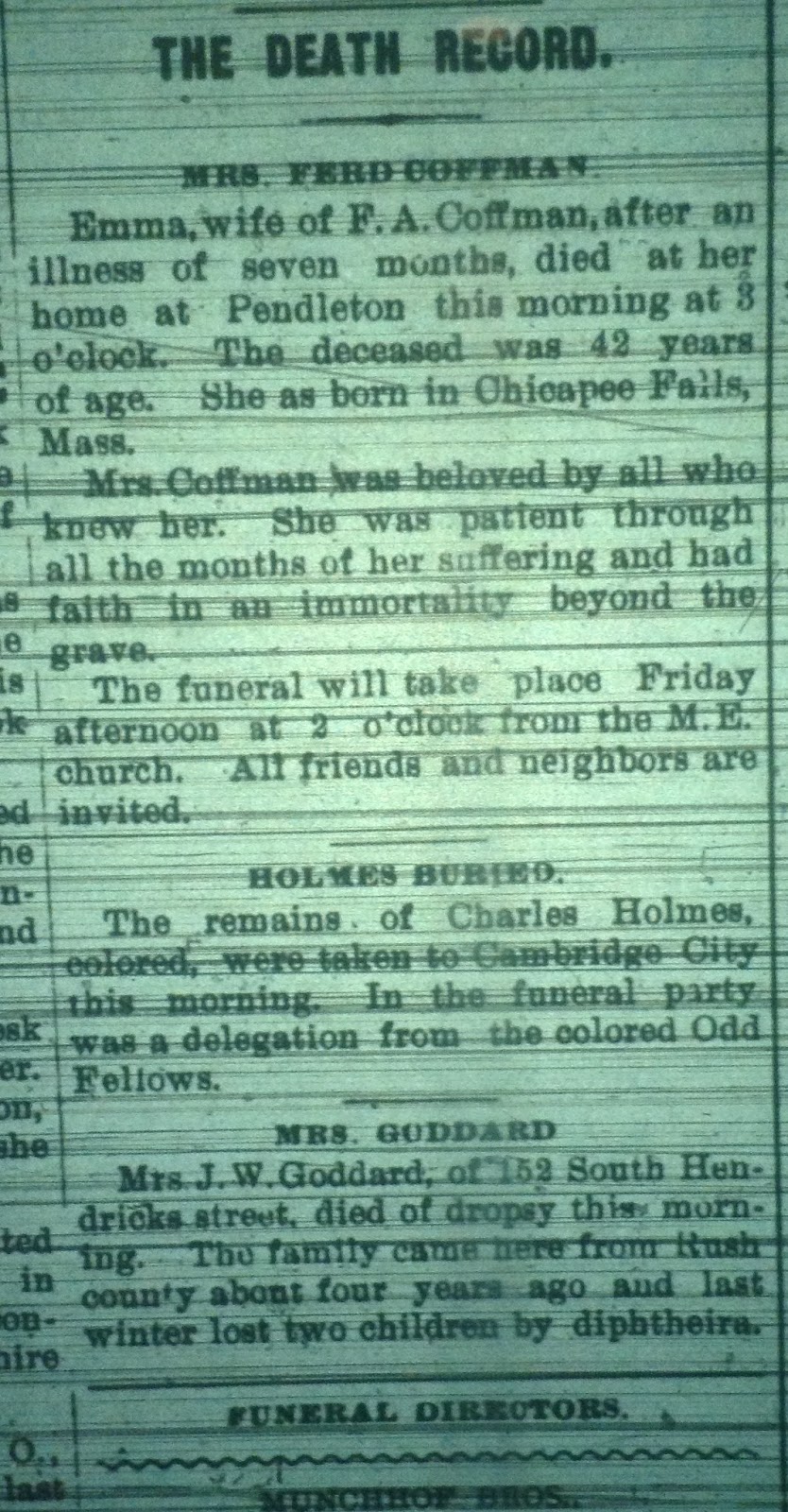 Indiana News From the Past Obits from February 3, 1897