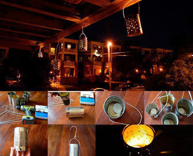 Portavelas con latas y perchas